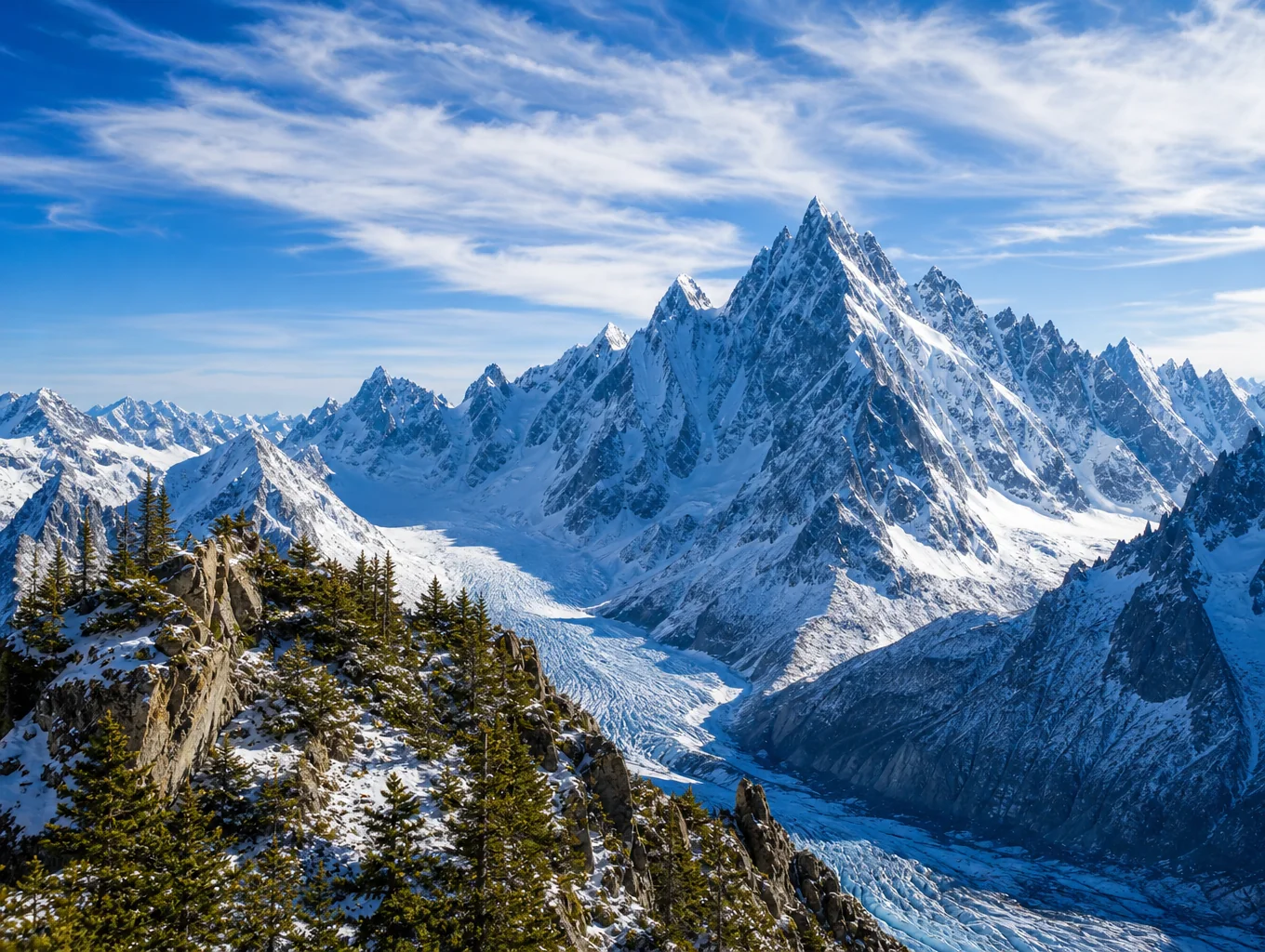 Alpine mountain peaks in snow near Big Sky and Bridger Bowl Montana