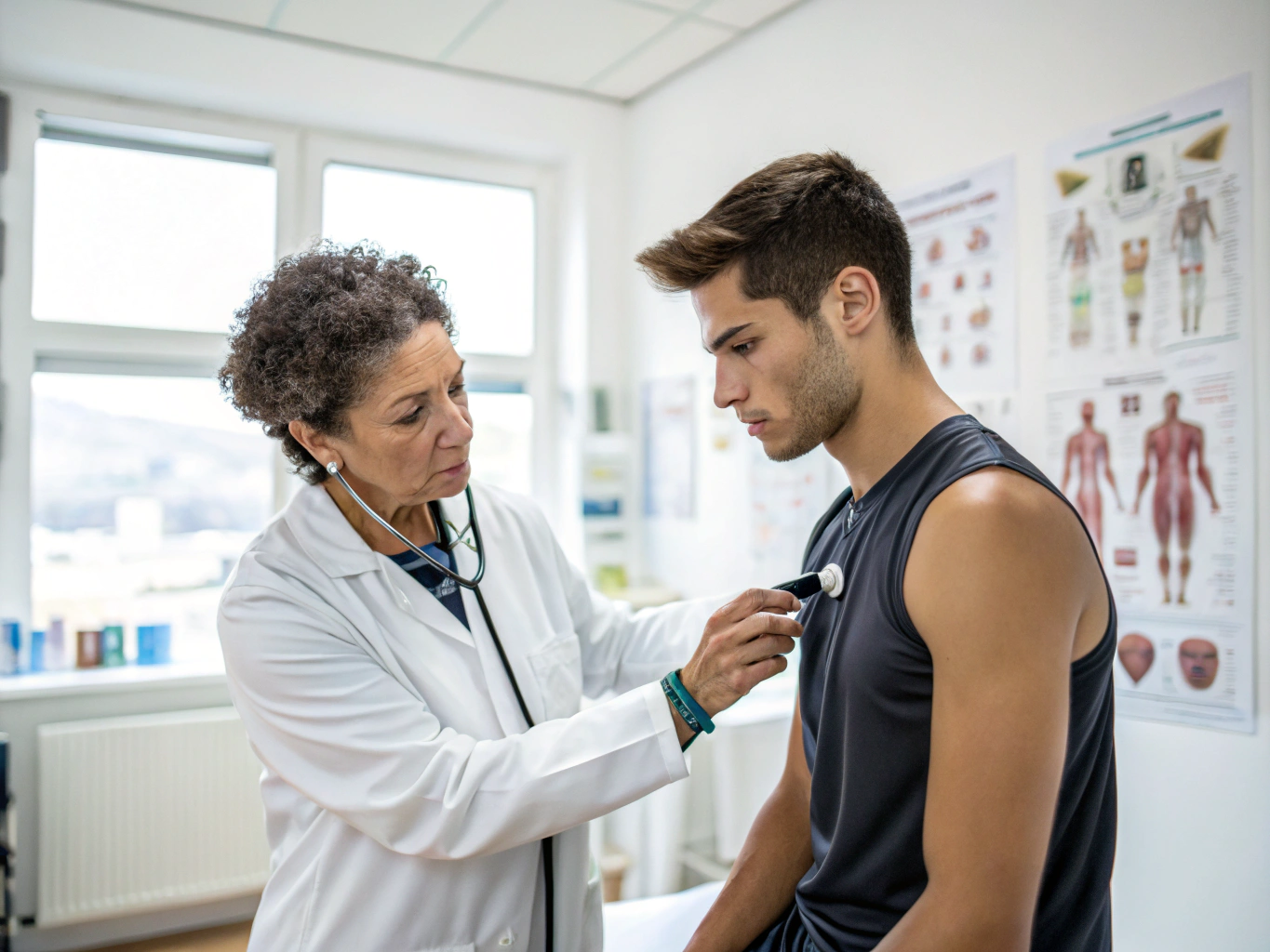 Dr. Brandon Beamer conducting a detailed shoulder joint and range-of-motion examination in his Bozeman clinic